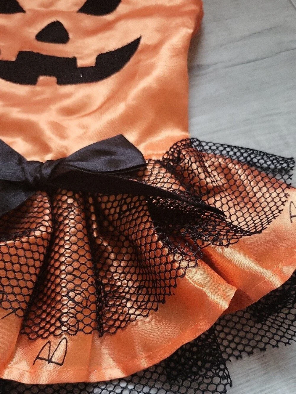 Snall Dog Orange Pumpkin Tutu Costume Dress with Black Bow